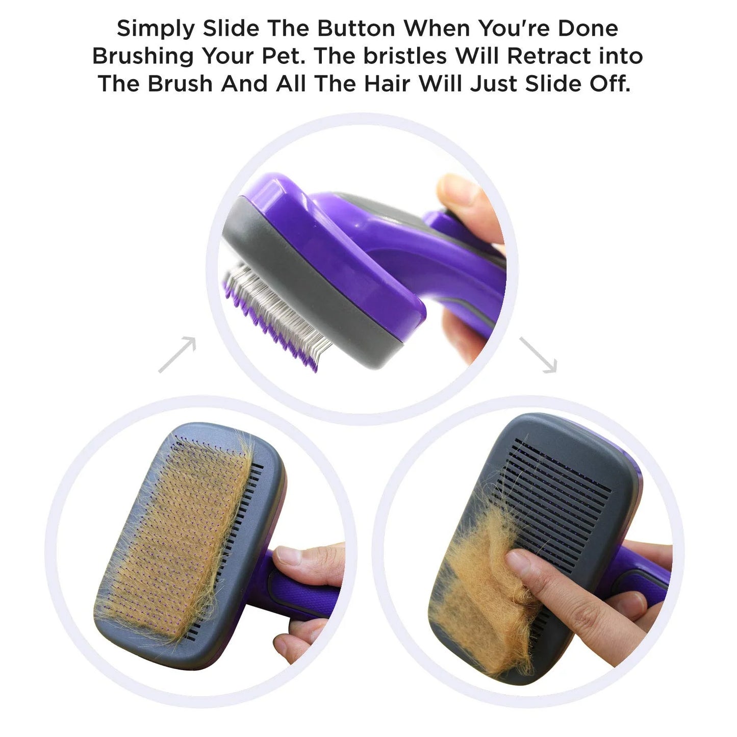 Self Cleaning Slicker Brush with Plastic Tips for Sensitive Dogs and Cats. Gently Removes Loose Fur, Undercoat, Mats, and Tangled Hair. Safe and Painless for Your Pet. Small
