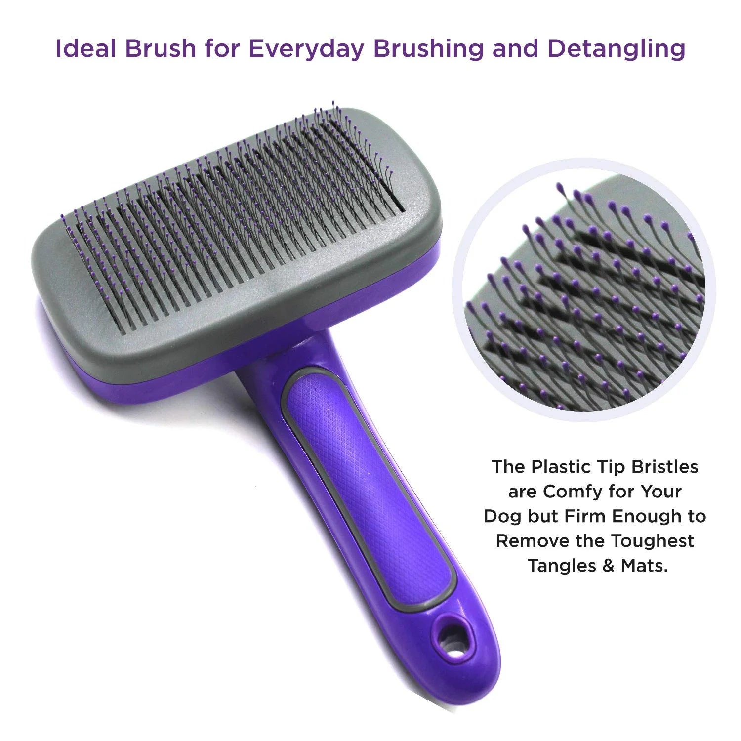 Self Cleaning Slicker Brush with Plastic Tips for Sensitive Dogs and Cats. Gently Removes Loose Fur, Undercoat, Mats, and Tangled Hair. Safe and Painless for Your Pet. Small