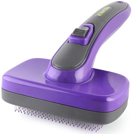 Self Cleaning Slicker Brush with Plastic Tips for Sensitive Dogs and Cats. Gently Removes Loose Fur, Undercoat, Mats, and Tangled Hair. Safe and Painless for Your Pet. Small